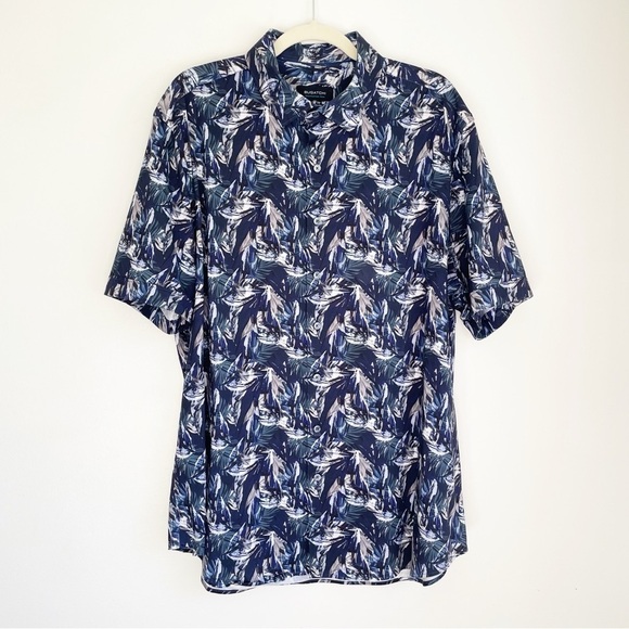 Bugatchi Uomo Hawaiian Floral Short Sleeve Shirt button up cobalt blue size XXL - Picture 9 of 9
